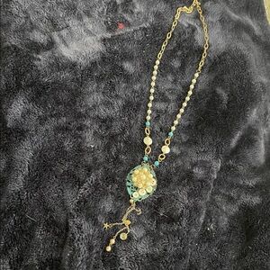 Gold and Turquoise Floral Pendant Necklace - Women Jewelry